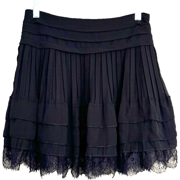 Sam Edelman Black Pleated Lace Layered Skirt Size 2 - Picture 1 of 16